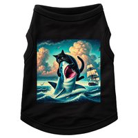 Cat Biting Shark Funny Art And Cat Lover Funny Doggie Tank