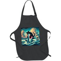 Cat Biting Shark Funny Art And Cat Lover Funny Apron