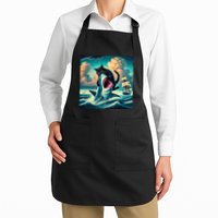 Cat Biting Shark Funny Art And Cat Lover Funny Apron