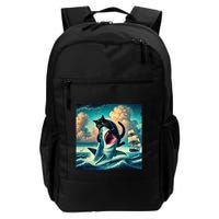 Cat Biting Shark Funny Art And Cat Lover Funny Backpack