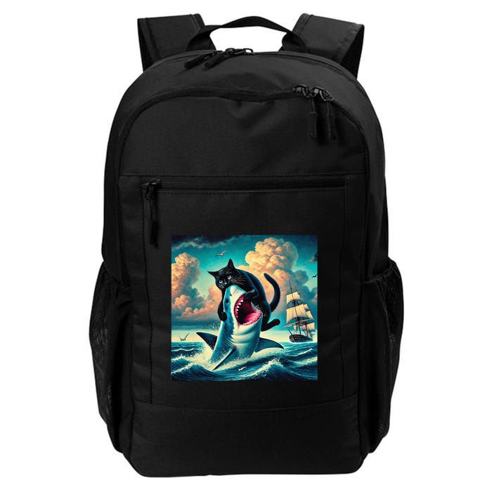 Cat Biting Shark Funny Art And Cat Lover Funny Backpack