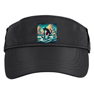 Cat Biting Shark Funny Art And Cat Lover Funny Adult Drive Performance Visor