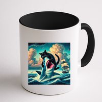 Cat Biting Shark Funny Art And Cat Lover Funny Mug