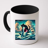 Cat Biting Shark Funny Art And Cat Lover Funny Mug