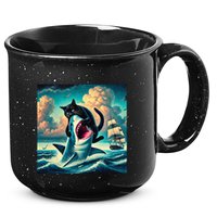 Cat Biting Shark Funny Art And Cat Lover Funny 15oz Campfire Ceramic Mug