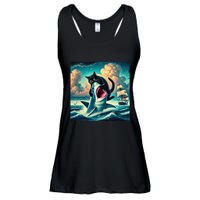 Cat Biting Shark Funny Art And Cat Lover Funny Ladies Essential Flowy Tank