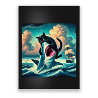 Cat Biting Shark Funny Art And Cat Lover Funny Poster