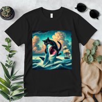 Cat Biting Shark Funny Art And Cat Lover Funny Premium T-Shirt