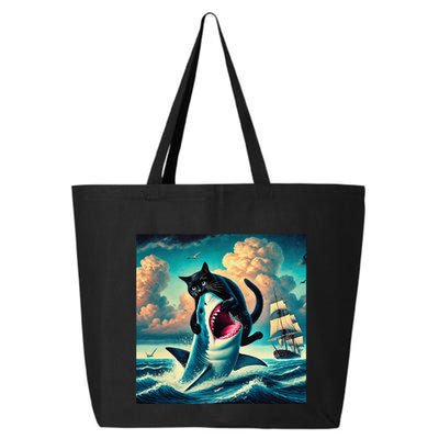Cat Biting Shark Funny Art And Cat Lover Funny 25L Jumbo Tote