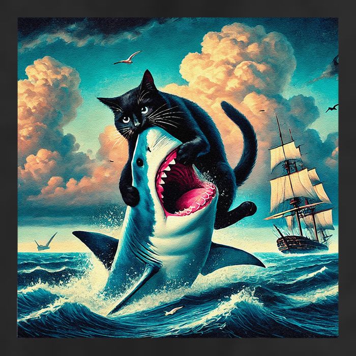 Cat Biting Shark Funny Art And Cat Lover Funny 25L Jumbo Tote