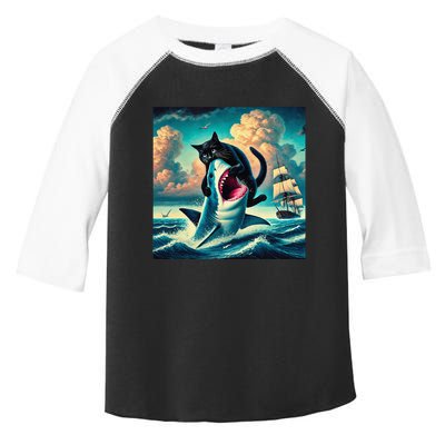 Cat Biting Shark Funny Art And Cat Lover Funny Toddler Fine Jersey T-Shirt
