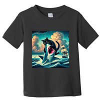 Cat Biting Shark Funny Art And Cat Lover Funny Toddler T-Shirt