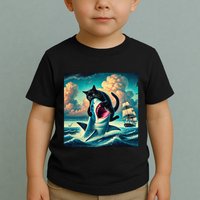 Cat Biting Shark Funny Art And Cat Lover Funny Toddler T-Shirt