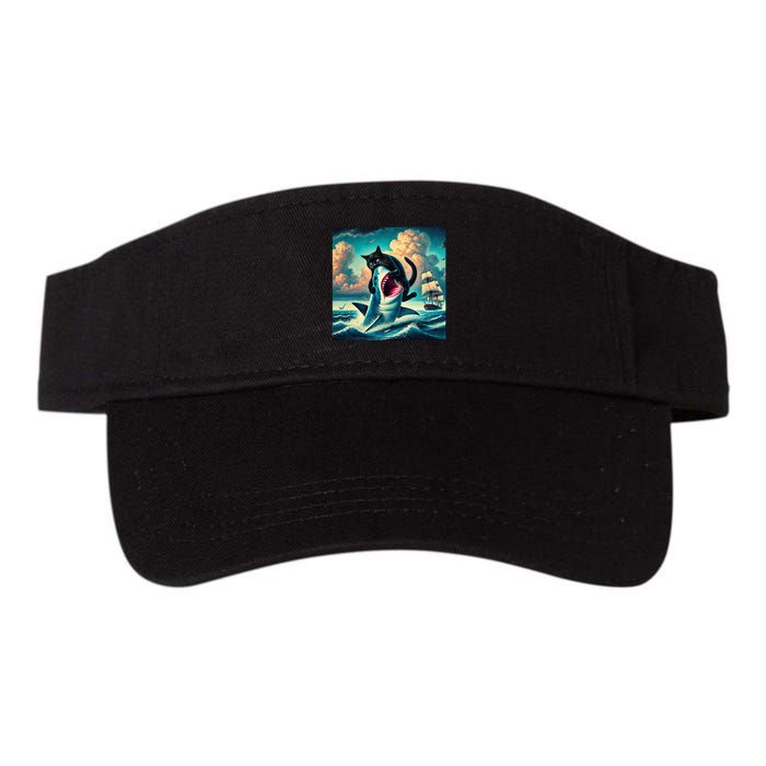 Cat Biting Shark Funny Art And Cat Lover Funny Visor