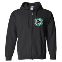 Cat Biting Shark Funny Art And Cat Lover Funny Full Zip Hoodie
