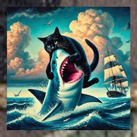 Cat Biting Shark Funny Art And Cat Lover Funny Retro Rope Trucker Hat Cap