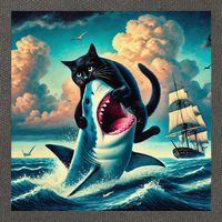 Cat Biting Shark Funny Art And Cat Lover Funny Cotton Canvas Backpack
