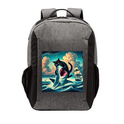 Cat Biting Shark Funny Art And Cat Lover Funny Vector Backpack