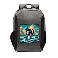 Cat Biting Shark Funny Art And Cat Lover Funny Vector Backpack
