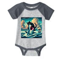 Cat Biting Shark Funny Art And Cat Lover Funny Infant Baby Jersey Bodysuit