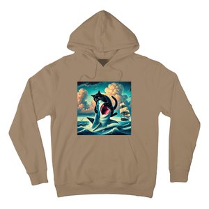 Cat Biting Shark Funny Art And Cat Lover Funny Hoodie