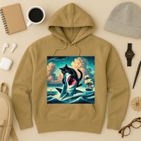 Cat Biting Shark Funny Art And Cat Lover Funny Hoodie