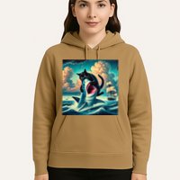Cat Biting Shark Funny Art And Cat Lover Funny Hoodie