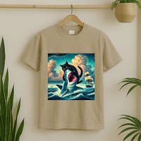 Cat Biting Shark Funny Art And Cat Lover Funny T-Shirt