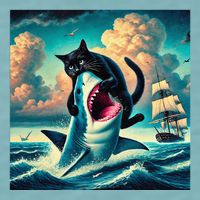 Cat Biting Shark Funny Art And Cat Lover Funny Sueded Cloud Jersey T-Shirt