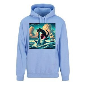 Cat Biting Shark Funny Art And Cat Lover Funny Unisex Surf Hoodie