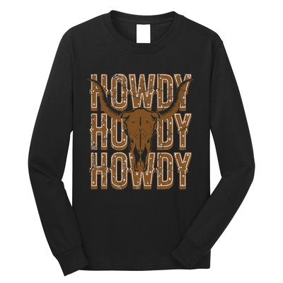 Cow Bull Skull Howdy Cow Cow Western Country Music Long Sleeve Shirt