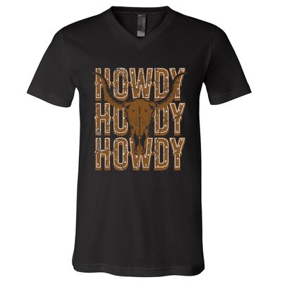 Cow Bull Skull Howdy Cow Cow Western Country Music V-Neck T-Shirt