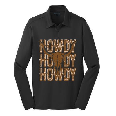 Cow Bull Skull Howdy Cow Cow Western Country Music Silk Touch Performance Long Sleeve Polo