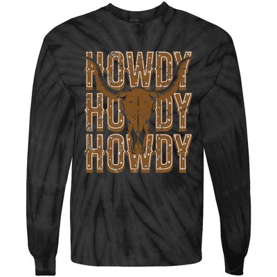 Cow Bull Skull Howdy Cow Cow Western Country Music Tie-Dye Long Sleeve Shirt