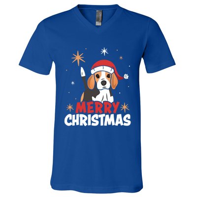 Cute Beagle Santa Dog Lovers Merry Christmas Xmas Design Funny Gift V-Neck T-Shirt