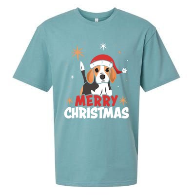 Cute Beagle Santa Dog Lovers Merry Christmas Xmas Design Funny Gift Sueded Cloud Jersey T-Shirt