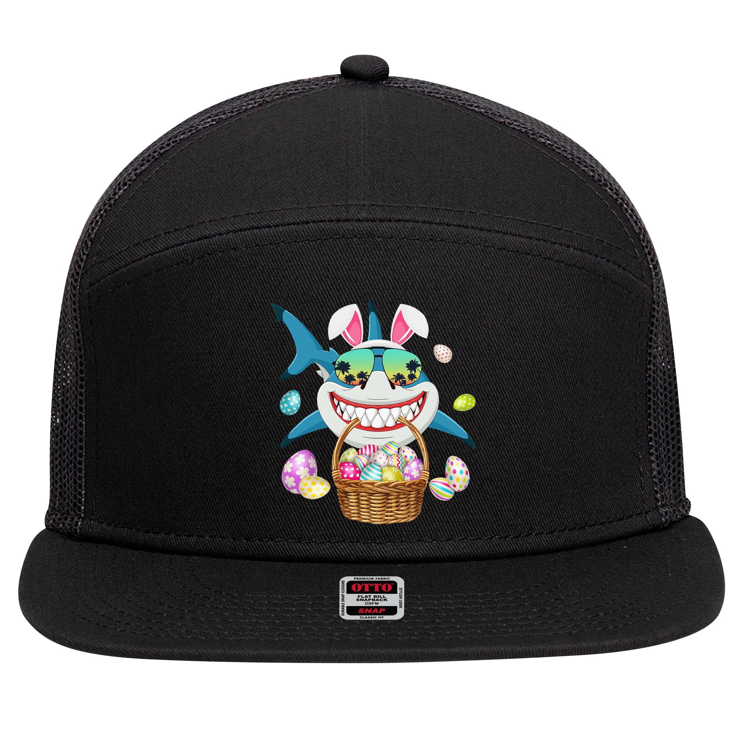 Cute Bunny Shark Easter funny easter day 7 Panel Mesh Trucker Snapback Hat