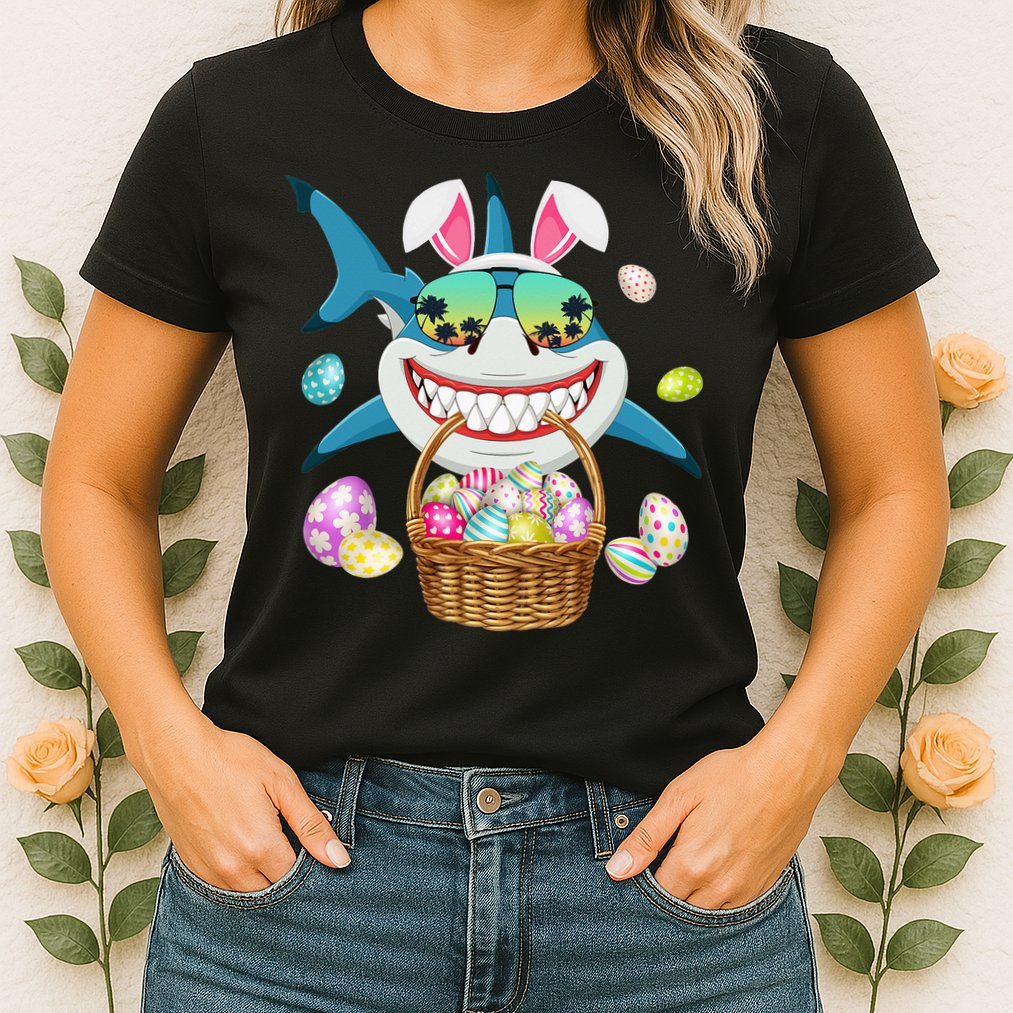 Cute Bunny Shark Easter funny easter day Womens T-Shirt