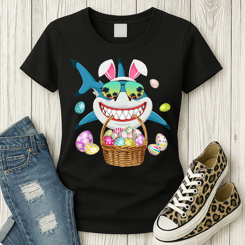 Cute Bunny Shark Easter funny easter day Womens T-Shirt