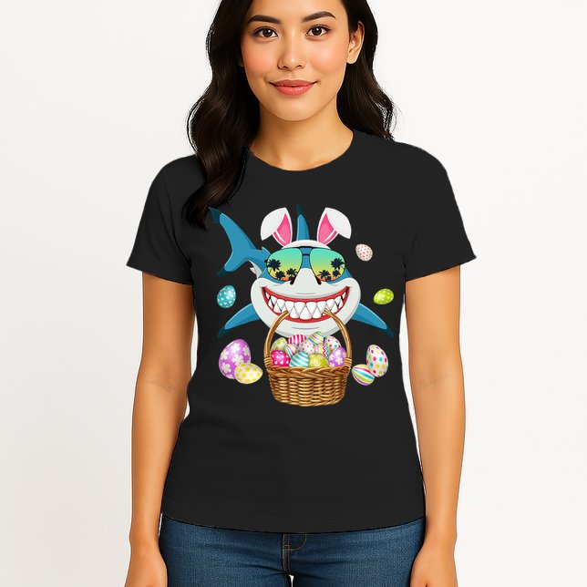 Cute Bunny Shark Easter funny easter day Womens T-Shirt