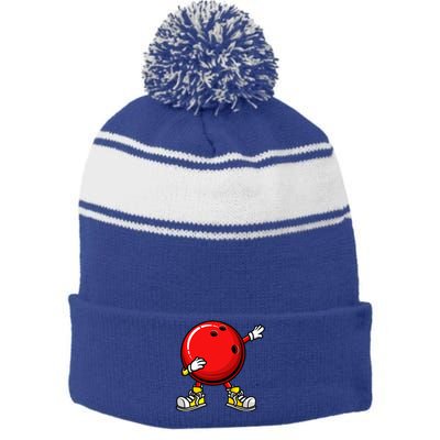 Cool Bowling Spare Strike Bowler Coach Dabbing Stripe Pom Pom Beanie