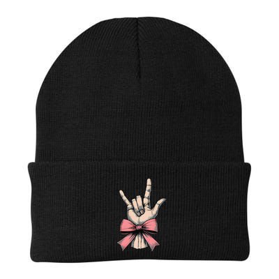 Coquette Bow Sign Language I Love You Asl Deaf Interpreter Knit Cap Winter Beanie