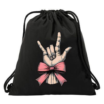 Coquette Bow Sign Language I Love You Asl Deaf Interpreter Drawstring Bag