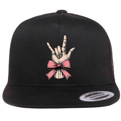 Coquette Bow Sign Language I Love You Asl Deaf Interpreter Flat Bill Trucker Hat