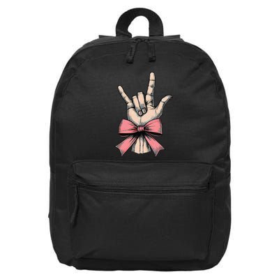 Coquette Bow Sign Language I Love You Asl Deaf Interpreter 16 in Basic Backpack
