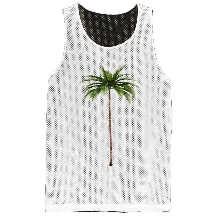Cool Beach Summer Vacation Tropical Palm Tree Mesh Reversible Basketball Jersey Tank