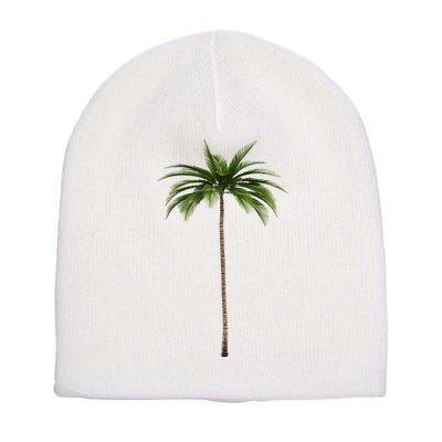Cool Beach Summer Vacation Tropical Palm Tree Short Acrylic Beanie
