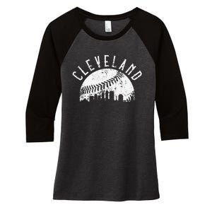 Cleveland Baseball Softball City Ohio Retro Cleveland Women's Tri-Blend 3/4-Sleeve Raglan Shirt