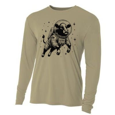 Cow Breeder Space Astronaut Red Angus Cattle Cooling Performance Long Sleeve Crew