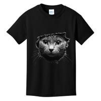 Cat Breed Series Gray Scale Cat Busting Out Thru Fabric. Kids T-Shirt